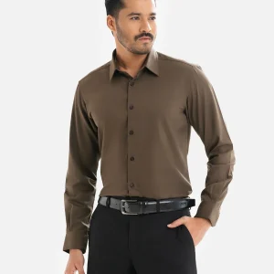 Olive Green Faille Long Sleeve Business Formal Shirt